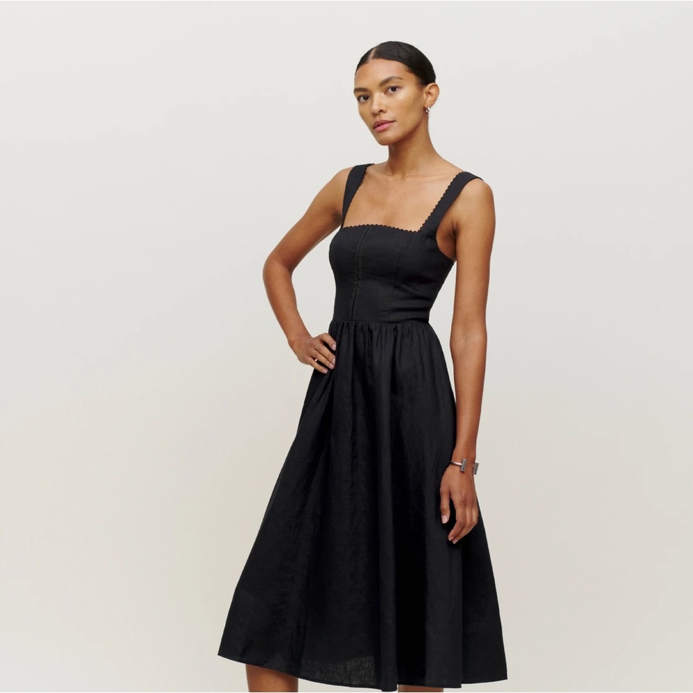 Reformation Tagliatelle Linen Dress in Black
